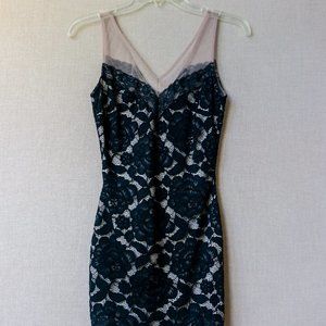 Black and Nude Bodycon Floral Lace Dress